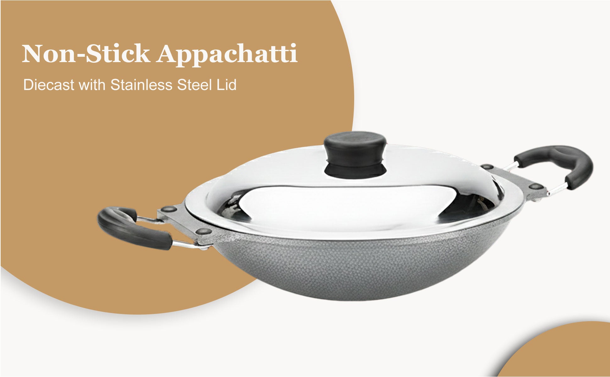 6th Planet NonStick Aluminium Deep Appakadai Appam Maker Non Stick with Lid - Appam Chatty Non Stick - Appachatti - Tadka Pan Ideal for Indian Cooking Hammertone Grey