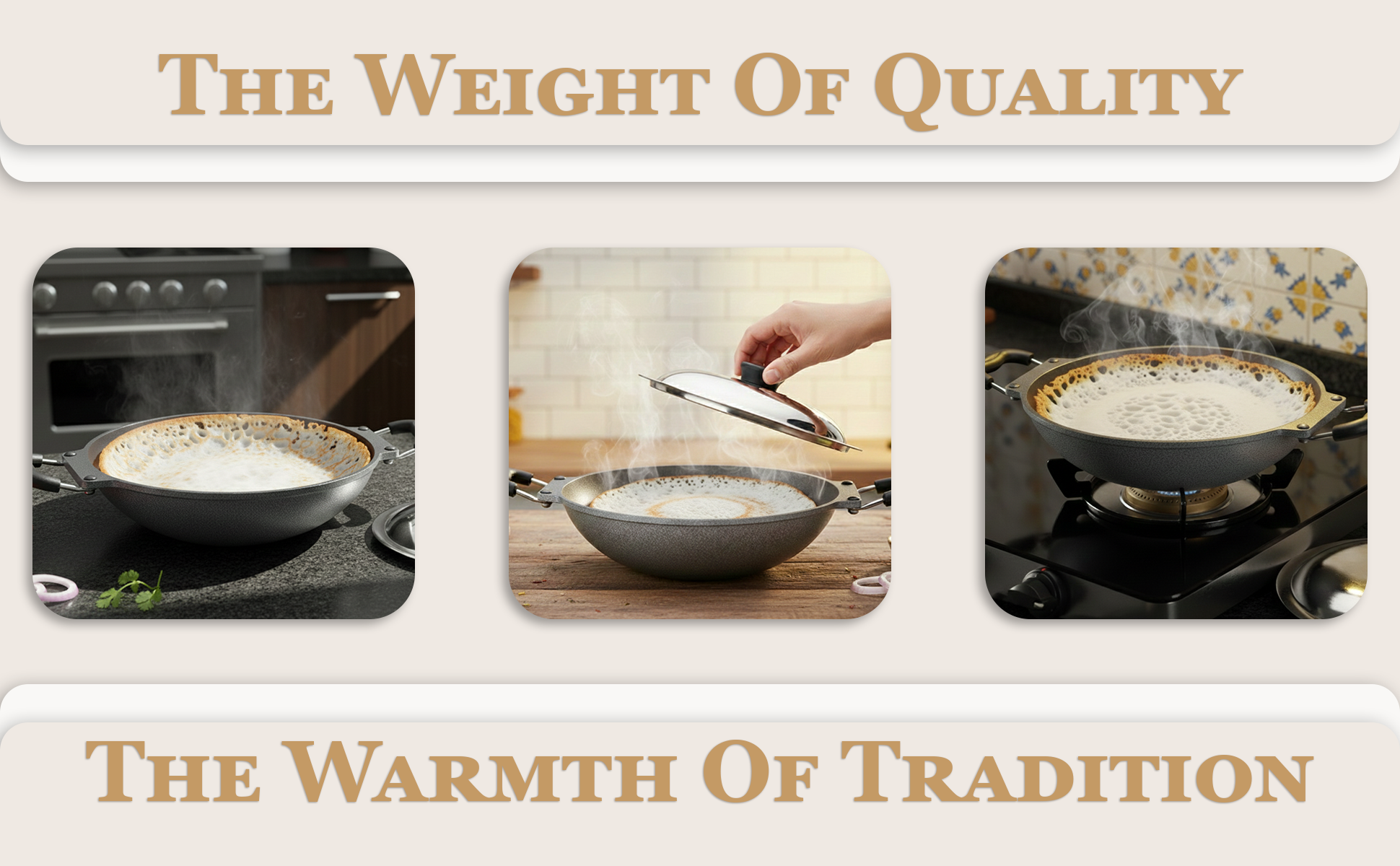 6th Planet NonStick Aluminium Deep Appakadai Appam Maker Non Stick with Lid - Appam Chatty Non Stick - Appachatti - Tadka Pan Ideal for Indian Cooking Hammertone Grey