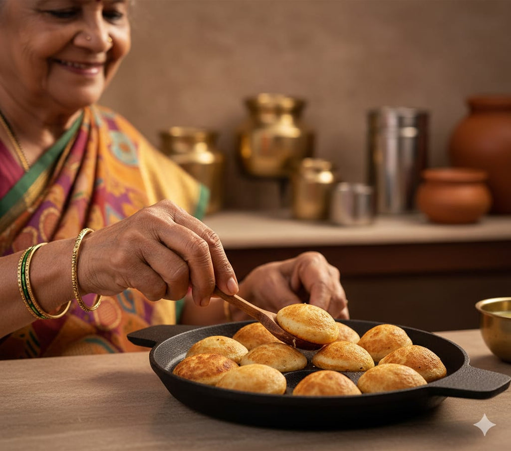 6th Planet Pre-Seasoned Cast Iron Paniyaram Pan 12 Cavity |