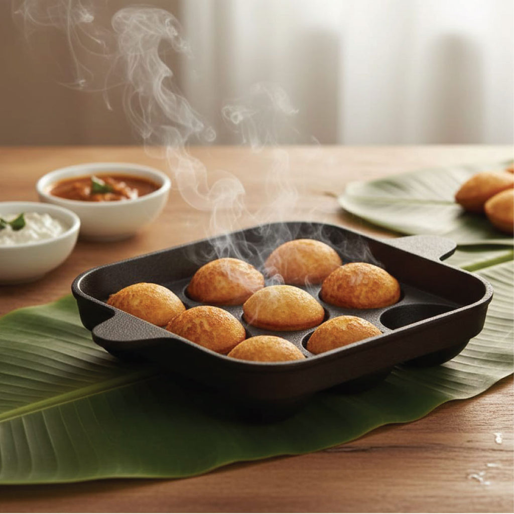 Pre-Seasoned Cast Iron Paniyaram Pan 9 Cavity