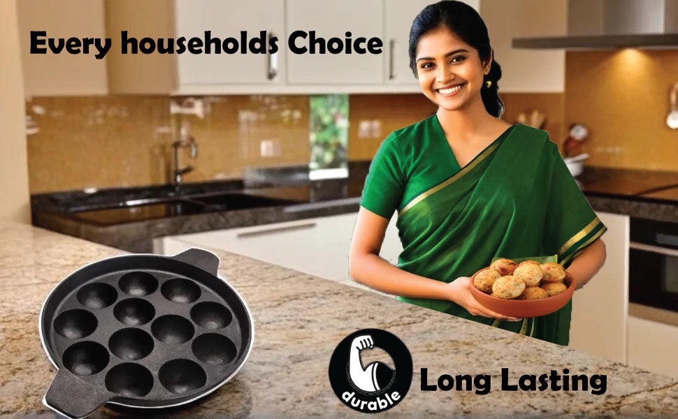 6th Planet Pre-Seasoned Cast Iron Paniyaram Pan 12 Cavity |