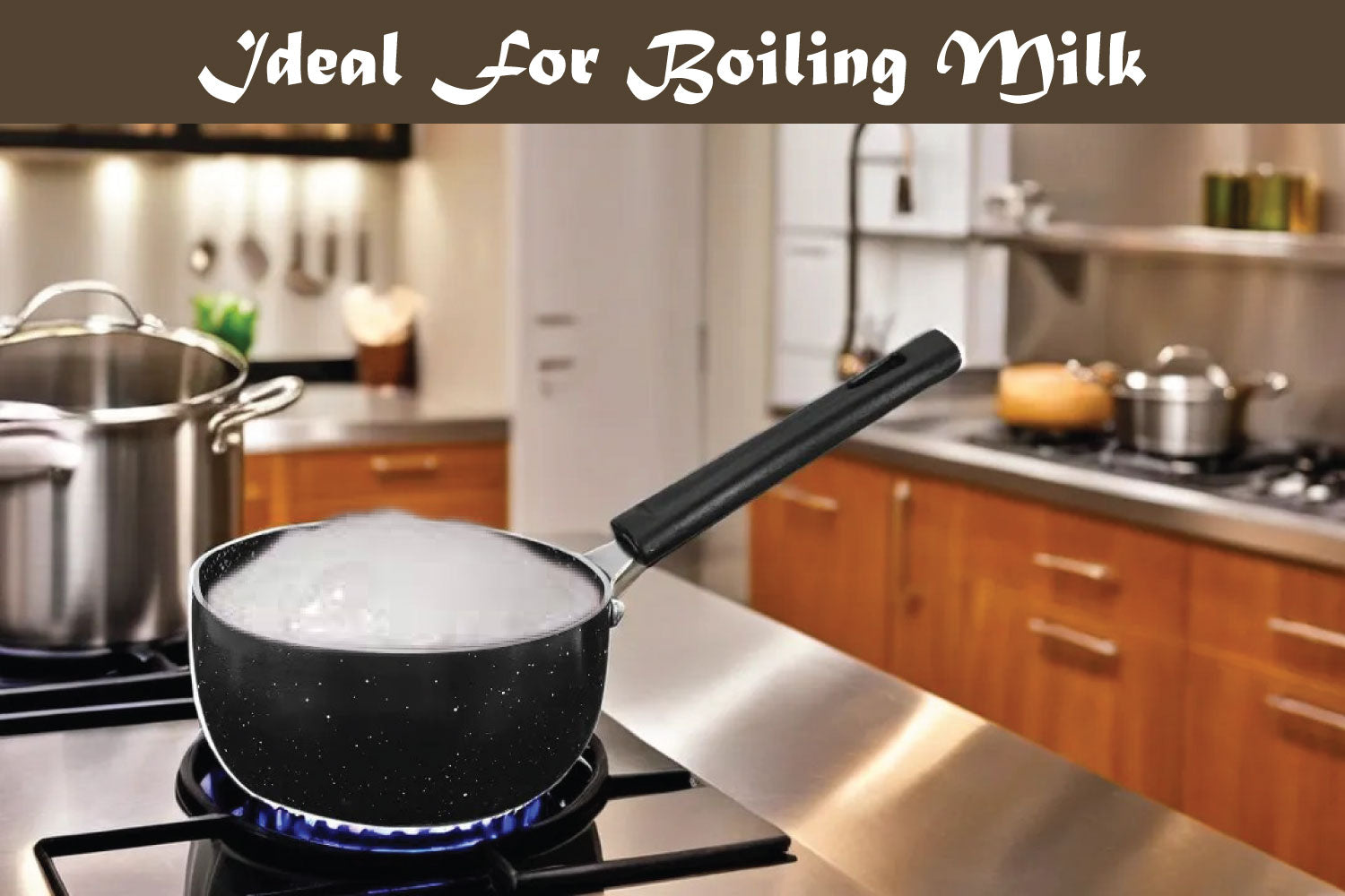 6th Planet Nonstick 16 cm Diameter Induction Base Tadka Pan, Vaghar/Chounk/Baghar Pan for Frying Dal/Spices, Milkpan/Saucepan Scratch Resistant | Granite Finish | Black