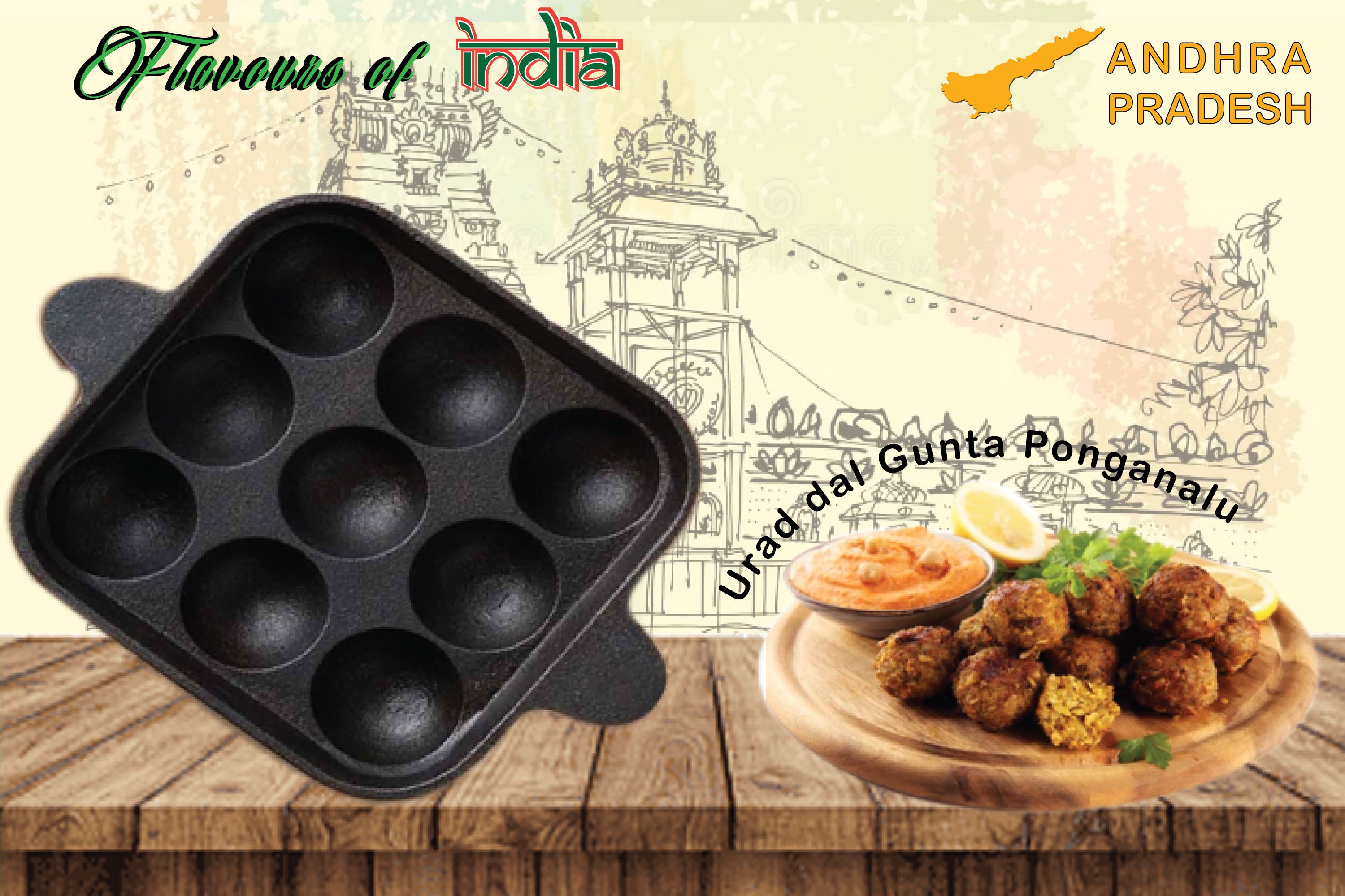 Pre-Seasoned Cast Iron Paniyaram Pan 9 Cavity