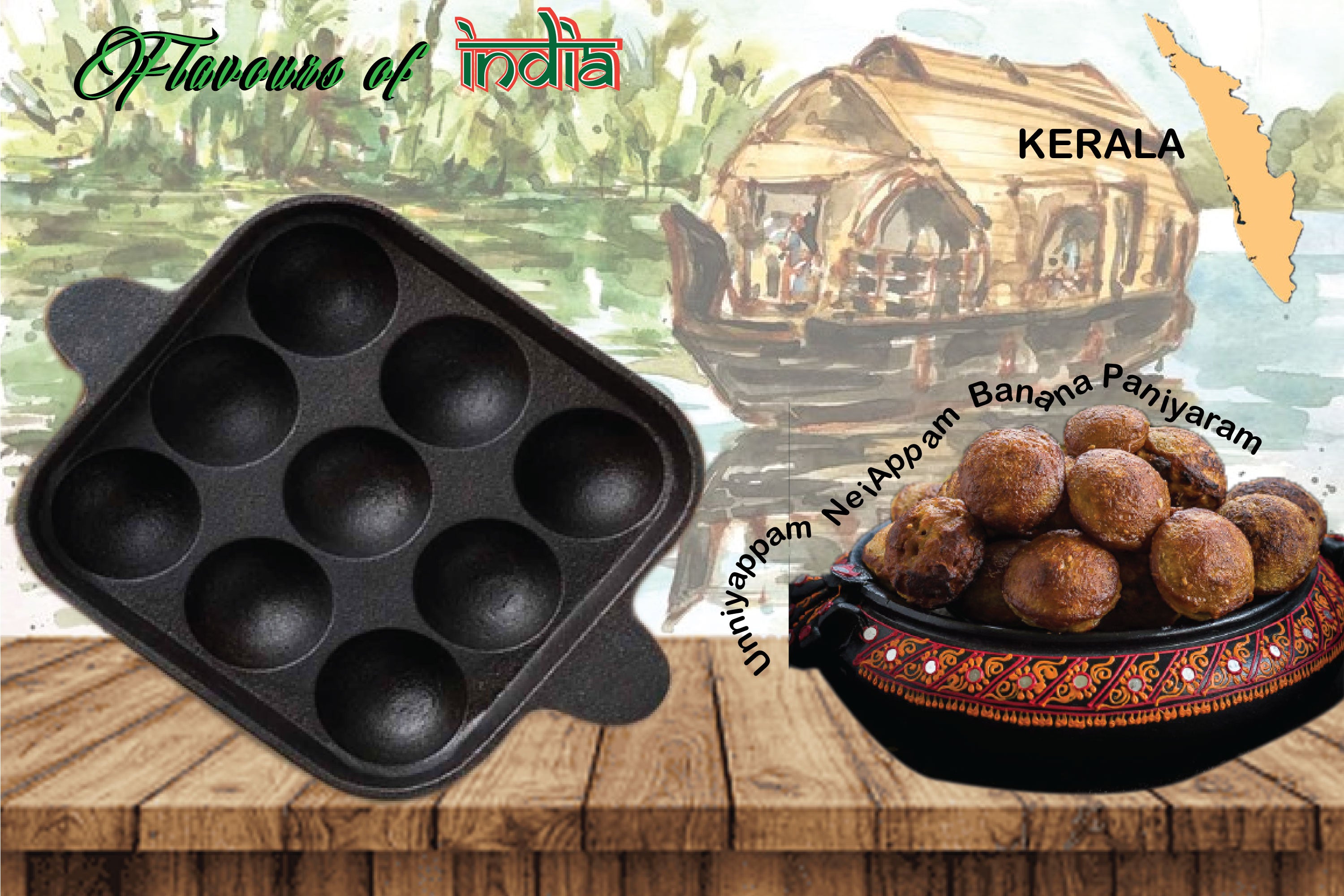 Pre-Seasoned Cast Iron Paniyaram Pan 9 Cavity