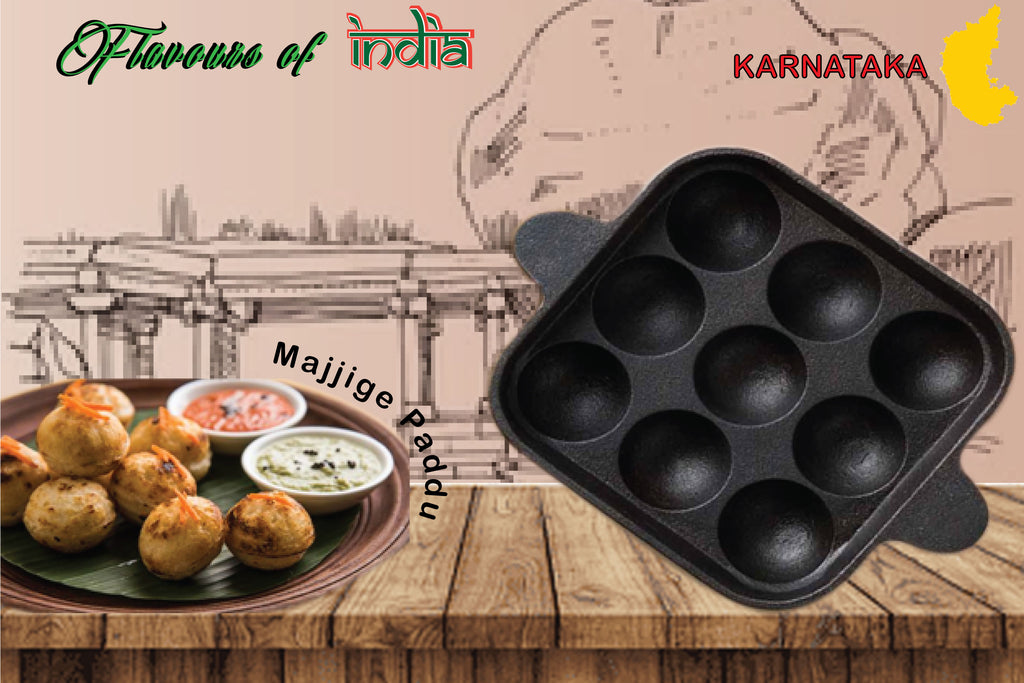 Pre-Seasoned Cast Iron Paniyaram Pan 9 Cavity