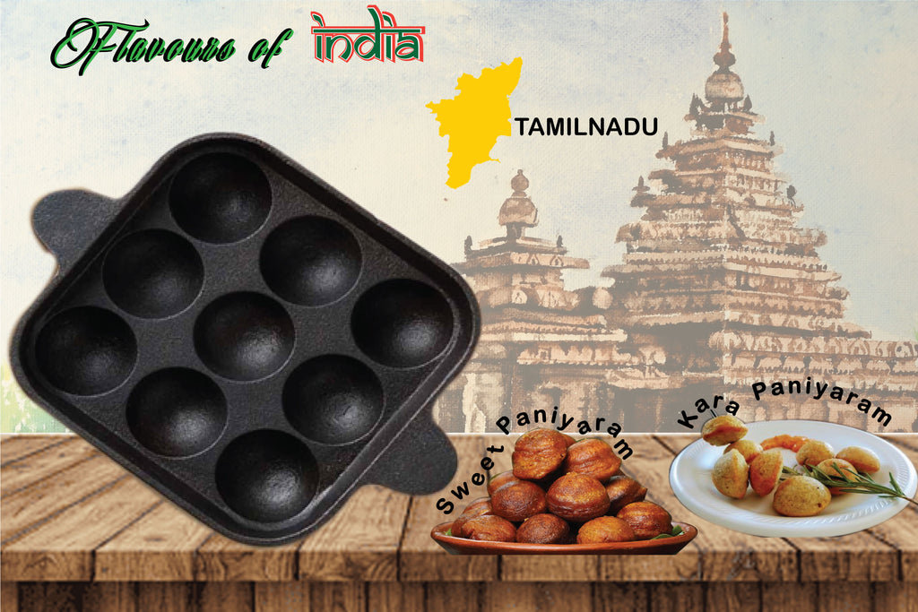 Pre-Seasoned Cast Iron Paniyaram Pan 9 Cavity