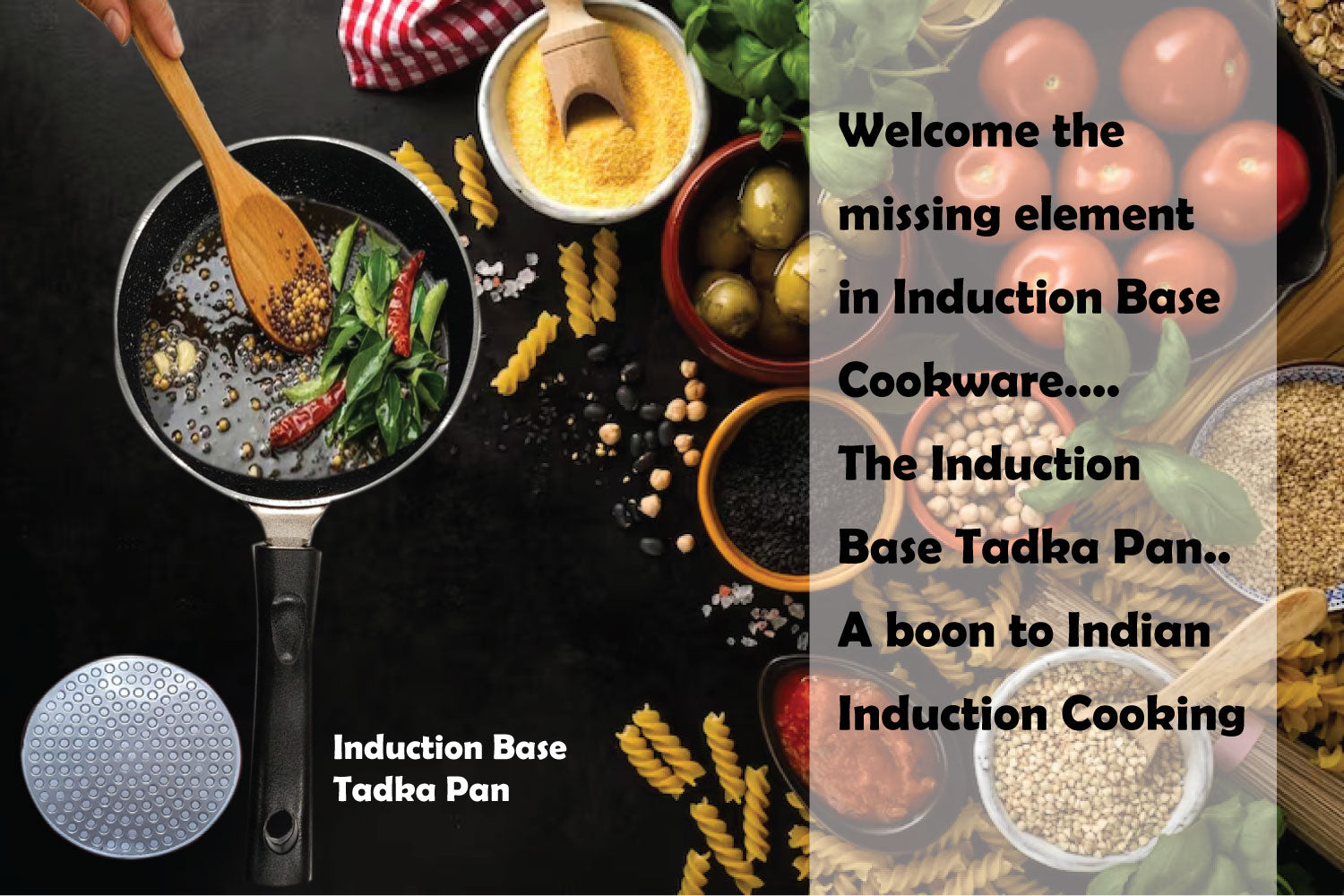 6th Planet Nonstick 16 cm Diameter Induction Base Tadka Pan, Vaghar/Chounk/Baghar Pan for Frying Dal/Spices, Milkpan/Saucepan Scratch Resistant | Granite Finish | Black