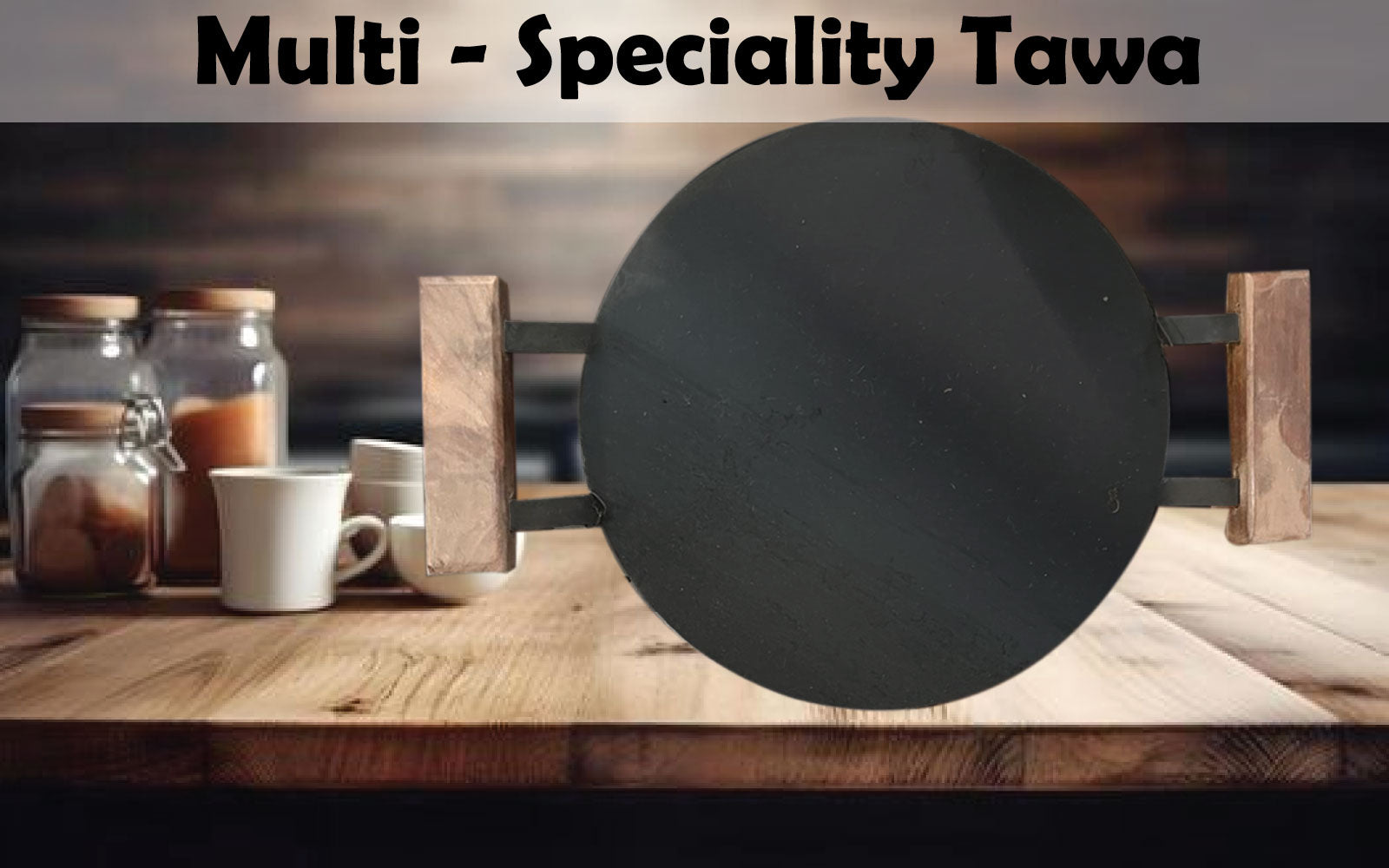 Pure Iron Tawa 12 Inch / 30 cm – Wooden Double Handle