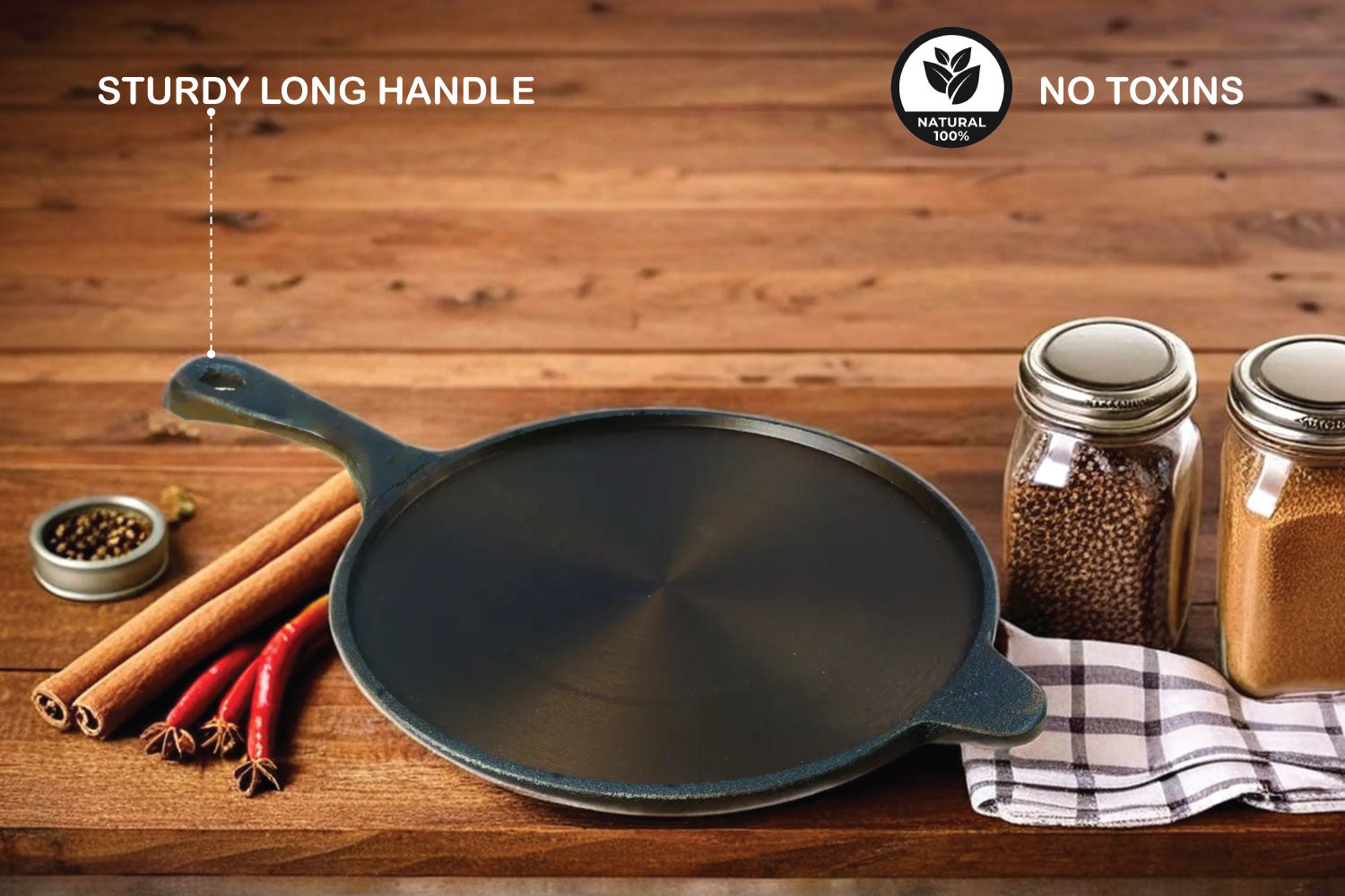 Cast Iron Dosa Tawa Long Handle 26 CMS/ 10 inch