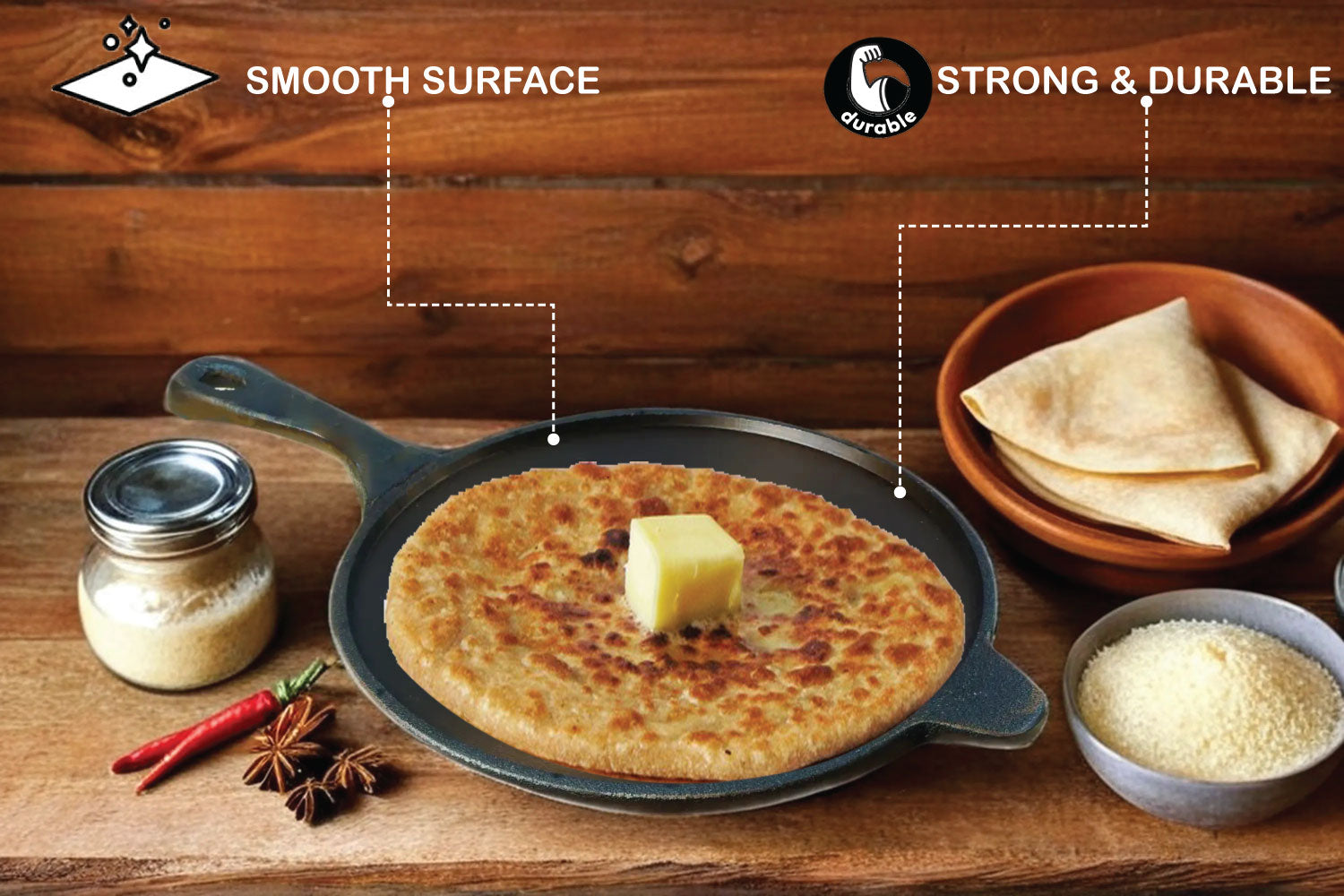 Cast Iron Dosa Tawa Long Handle 26 CMS/ 10 inch