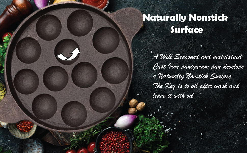 6th Planet Pre-Seasoned Cast Iron Paniyaram Pan 12 Cavity |