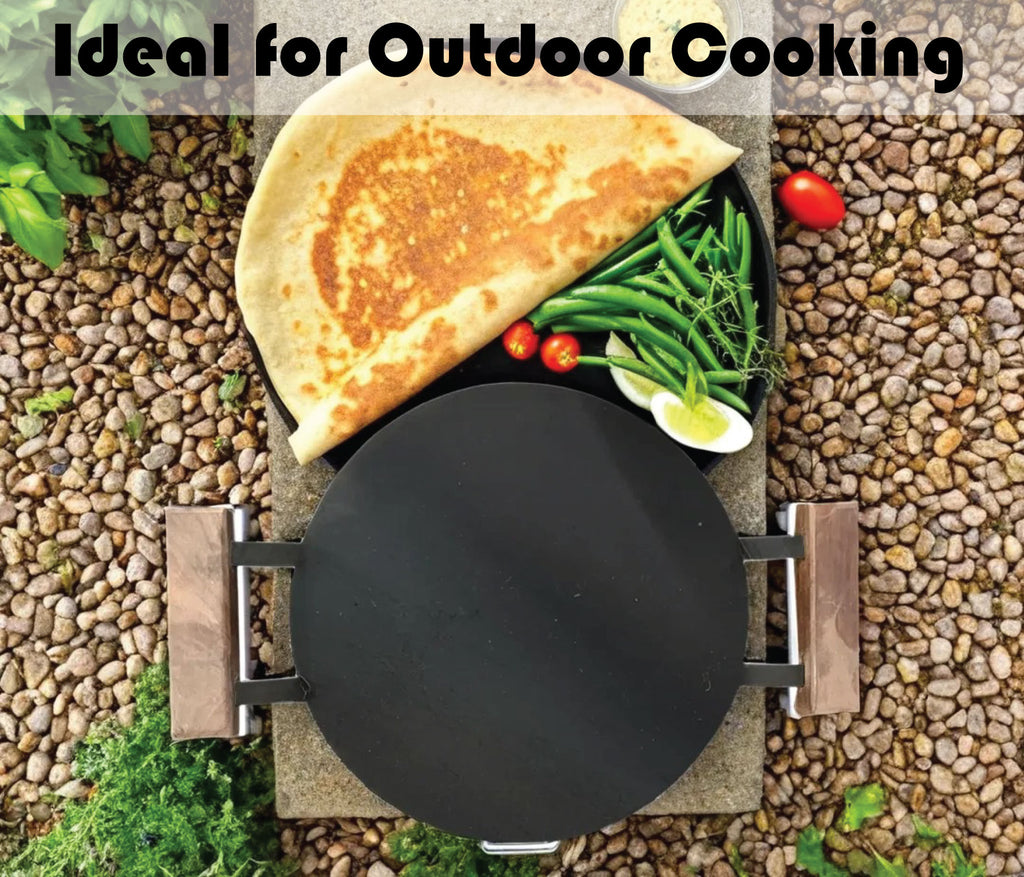 Pure Iron Tawa 12 Inch / 30 cm – Wooden Double Handle