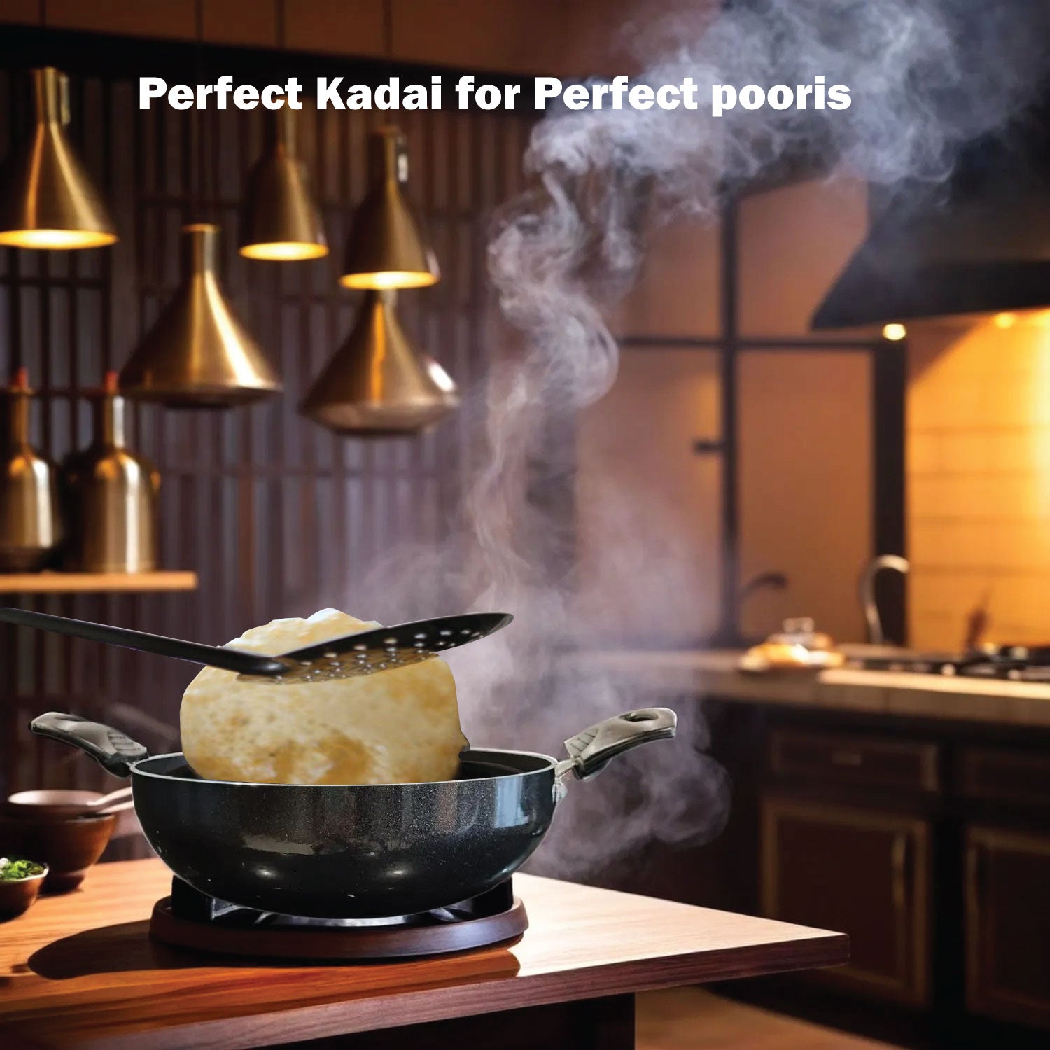 6th Planet Nonstick Induction Base Kadai | Induction Kadai for Deep Frying Roasting 24 CMS Glossy Finish with Glass Lid | 2 LTR | Black