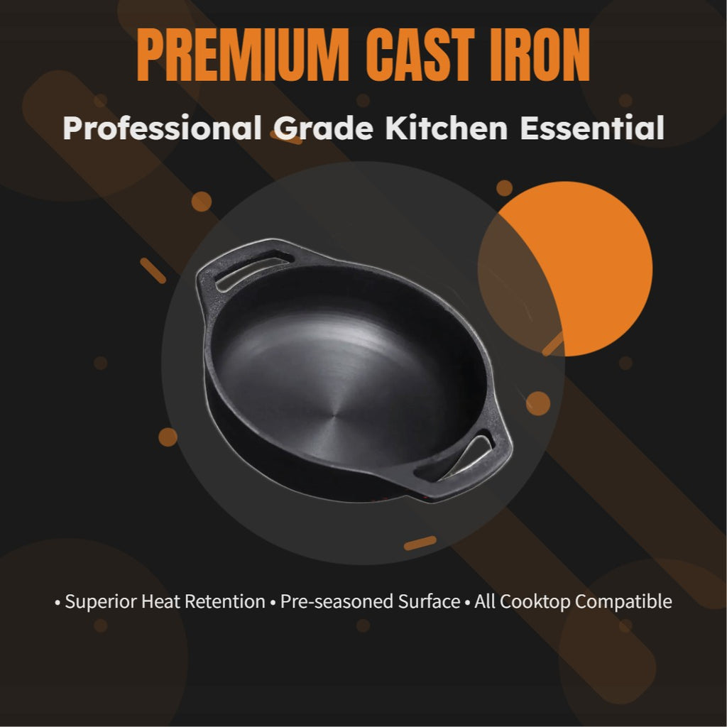 6th Planet Cast Iron Kadai for Deep Frying/ 10 Inch Black