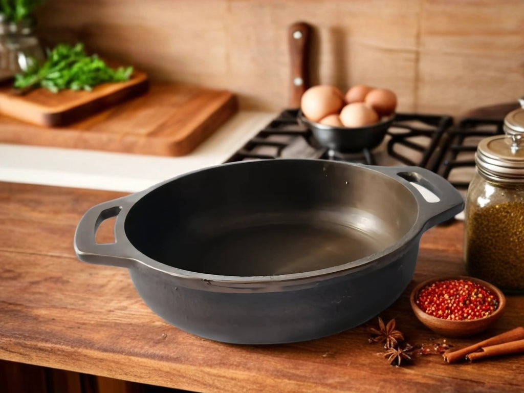 6th Planet Cast Iron Kadai for Deep Frying/ 10 Inch Black