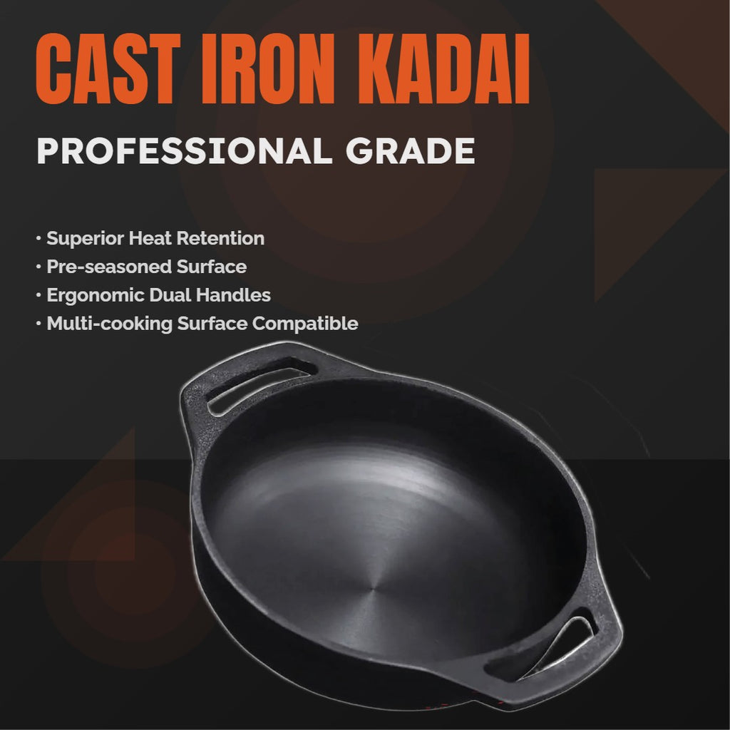 6th Planet Cast Iron Kadai for Deep Frying/ 10 Inch Black