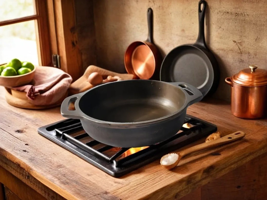 6th Planet Cast Iron Kadai for Deep Frying/ 10 Inch Black