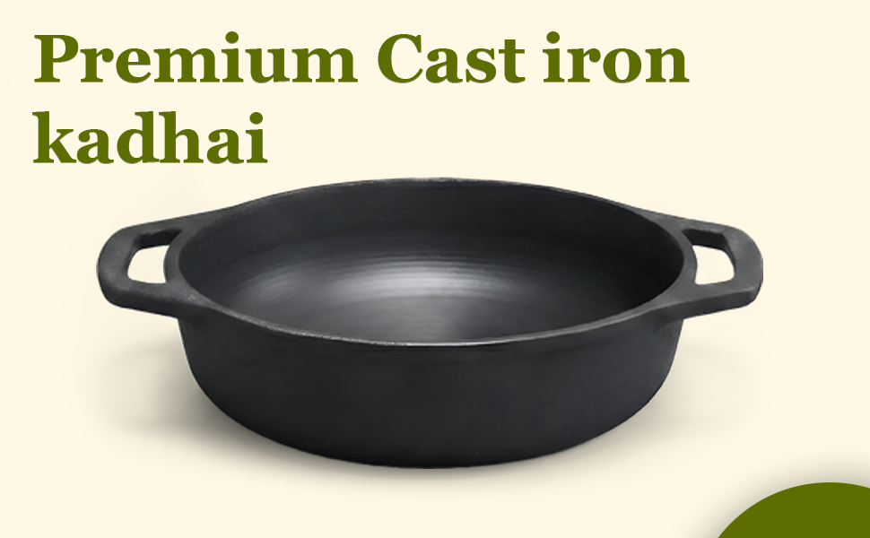 6th Planet Cast Iron Kadai for Deep Frying/ 10 Inch Black