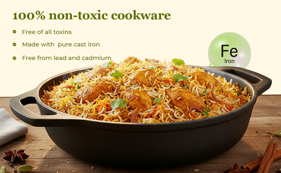 6th Planet Cast Iron Kadai for Deep Frying/ 10 Inch Black