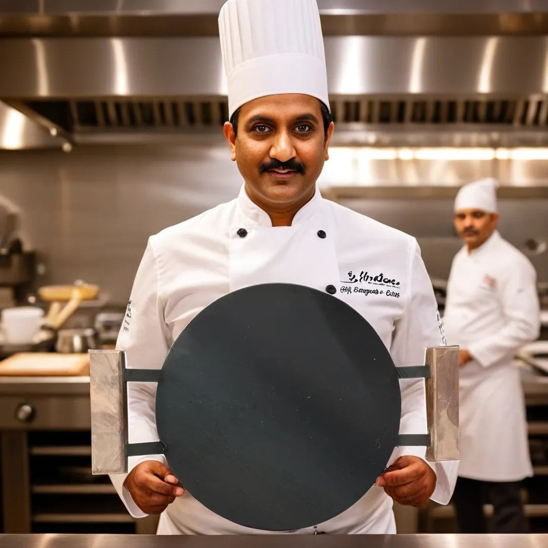 Pure Iron Tawa 12 Inch / 30 cm – Wooden Double Handle