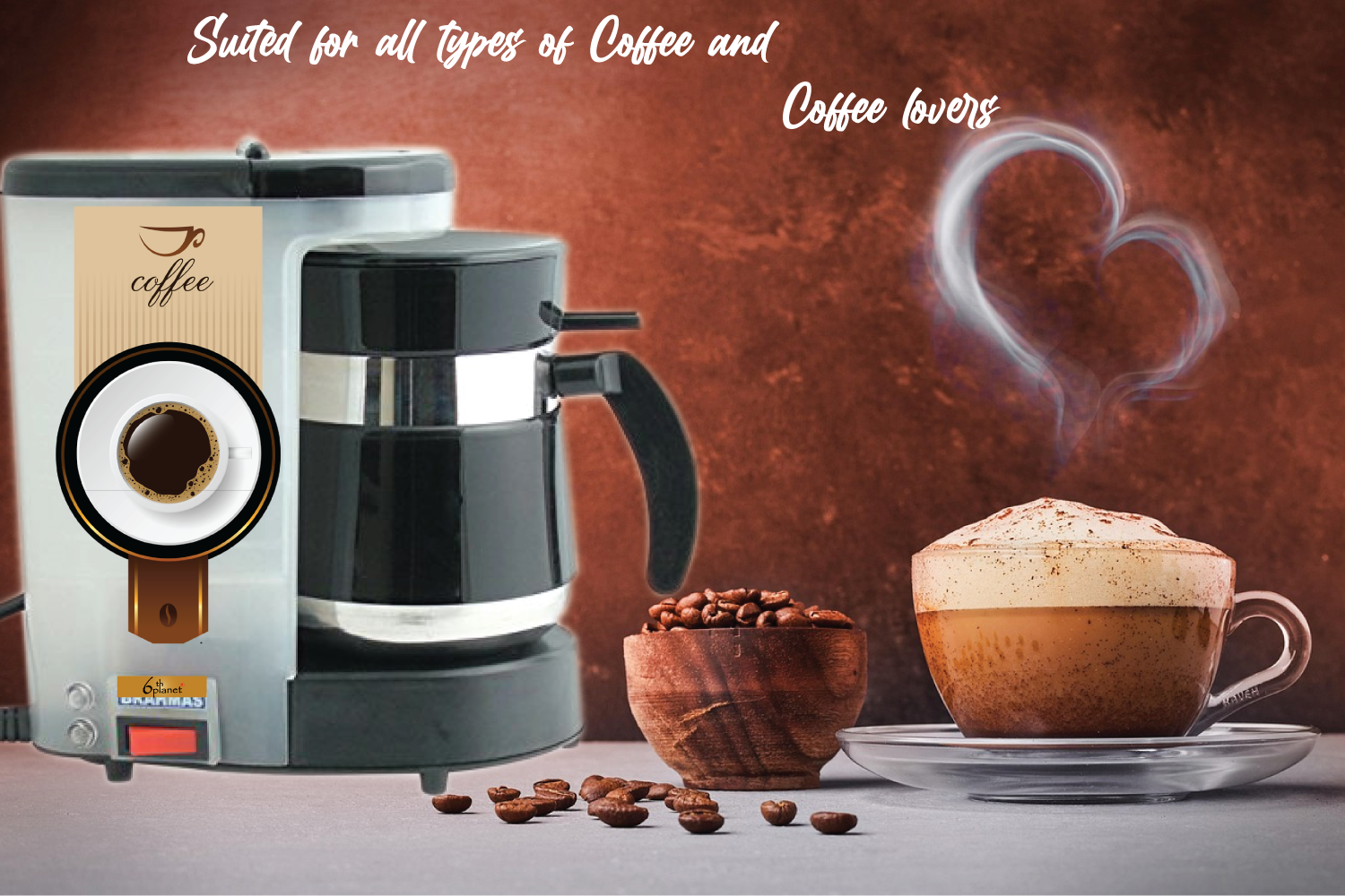 6th Planet Drip Coffee Maker | Electric Drip Coffee Machine | Coffee Maker Machine for home | Compact 500ml Automatic with Reusable Filter | Home & Office Tea Brewer