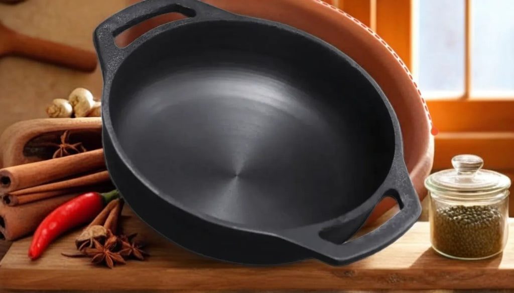 6th Planet Cast Iron Kadai for Deep Frying/ 10 Inch Black