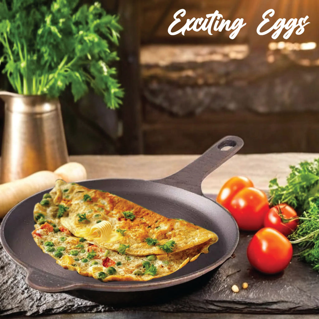 6th Planet CAST Iron Omelette Pan – 8" Long Handle Skillet | Non-Stick, Chemical-Free, Natural Finish | Ideal for Dosa, Chapati, Shallow Frying | Smooth, Non-Toxic, Pre-Seasoned Cast Iron Cookware