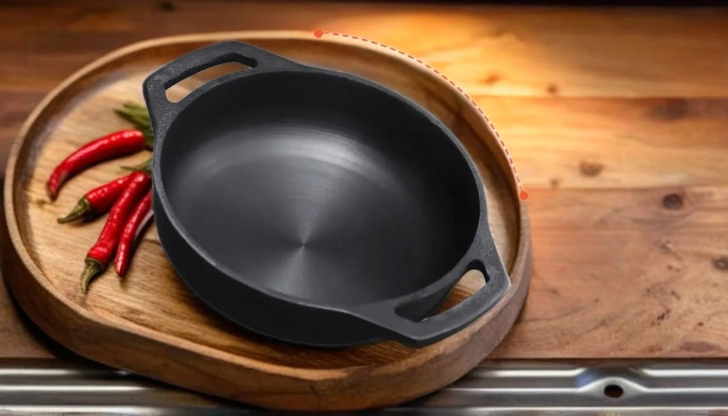 6th Planet Cast Iron Kadai for Deep Frying/ 10 Inch Black