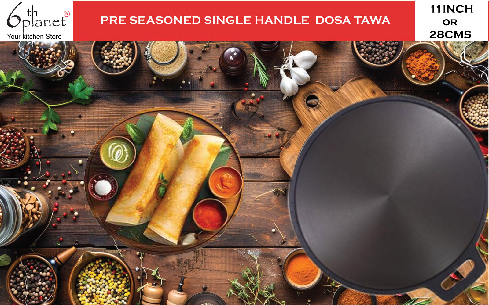 Cast Iron Tawa for Dosa/Chapathi/Roti | 29cm/11 inch